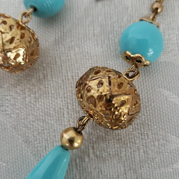 Gold and Blue Statement Earrings with Elegant Design - Picture 3 of 4